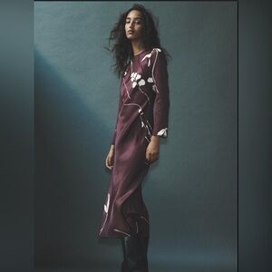 Zara ZW Collection Purple Floral Printed Midi Long Sleeve Dress